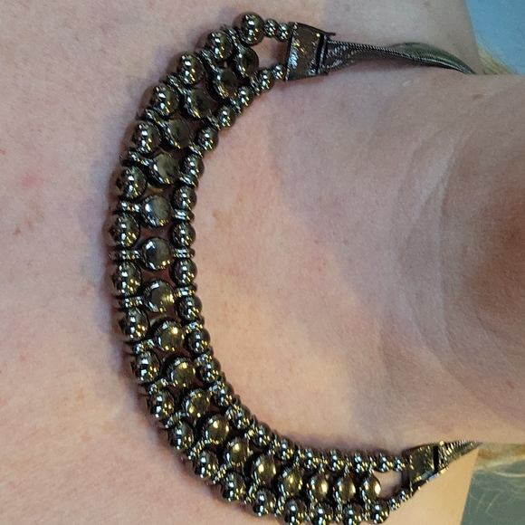 Bib Necklace,Statement  Piece,Highest Quality, Hematite and Dazzling Rhinestones - Picture 6 of 6